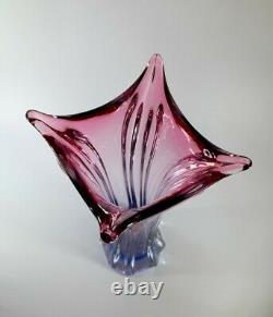 Rare Vintage 1980s Murano Flower Vase Sommerso Glass Uranium/Vaseline Art Piece