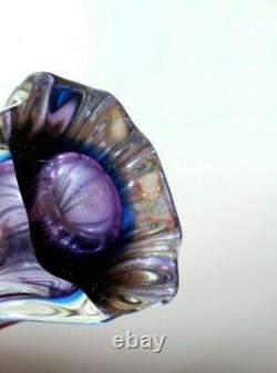 Rare Vintage 1980s Murano Flower Vase Sommerso Glass Uranium/Vaseline Art Piece