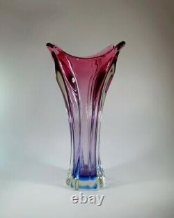 Rare Vintage 1980s Murano Flower Vase Sommerso Glass Uranium/Vaseline Art Piece