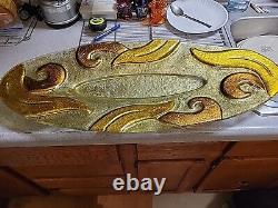 Rare Vintage MCM Oval Murano Glass Gold Enameled Platter Dish 13