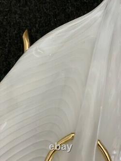 Rare Vintage Murano Art Glass Leaf Form Wall Sconce Brass White 28 Franco Luce