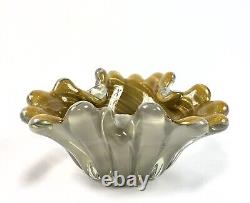 Rare Vintage Murano Bavovier Toso Cordonato D'oro Gold Aventurine Art Glass Bowl