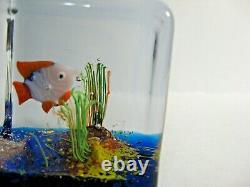 Rare Vintage Murano Glass Fish Aquarium Tank Block Cube Italy Paperweight