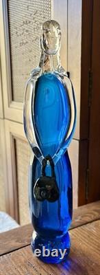 Rare Vintage Murano Glass Lady Figurine Fashionista Gold Flake Blue Dress Purse