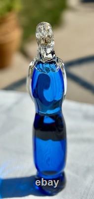 Rare Vintage Murano Glass Lady Figurine Fashionista Gold Flake Blue Dress Purse
