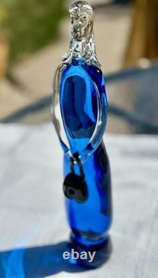 Rare Vintage Murano Glass Lady Figurine Fashionista Gold Flake Blue Dress Purse