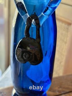 Rare Vintage Murano Glass Lady Figurine Fashionista Gold Flake Blue Dress Purse