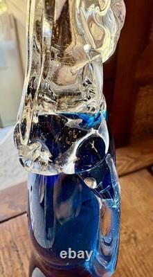 Rare Vintage Murano Glass Lady Figurine Fashionista Gold Flake Blue Dress Purse