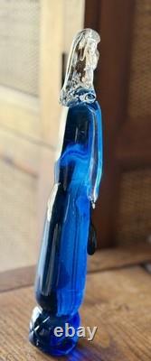 Rare Vintage Murano Glass Lady Figurine Fashionista Gold Flake Blue Dress Purse