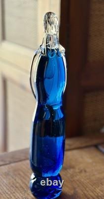 Rare Vintage Murano Glass Lady Figurine Fashionista Gold Flake Blue Dress Purse