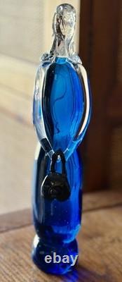 Rare Vintage Murano Glass Lady Figurine Fashionista Gold Flake Blue Dress Purse