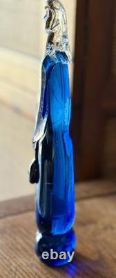Rare Vintage Murano Glass Lady Figurine Fashionista Gold Flake Blue Dress Purse