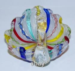 Rare Vintage Murano Italian Art Glass Latticino Ribbon Rainbow Swan Dish/bowl