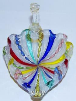 Rare Vintage Murano Italian Art Glass Latticino Ribbon Rainbow Swan Dish/bowl