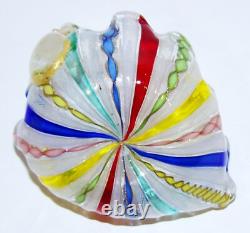 Rare Vintage Murano Italian Art Glass Latticino Ribbon Rainbow Swan Dish/bowl