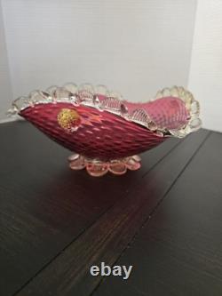 Rare Vintage Murano Seguso Art Glass Bowl Ruby Red & Gold Hand Blown Italy