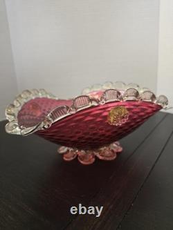 Rare Vintage Murano Seguso Art Glass Bowl Ruby Red & Gold Hand Blown Italy