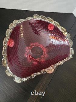 Rare Vintage Murano Seguso Art Glass Bowl Ruby Red & Gold Hand Blown Italy