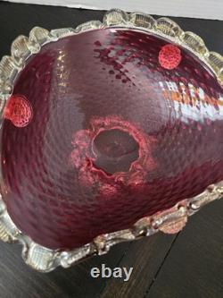 Rare Vintage Murano Seguso Art Glass Bowl Ruby Red & Gold Hand Blown Italy