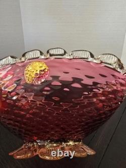 Rare Vintage Murano Seguso Art Glass Bowl Ruby Red & Gold Hand Blown Italy