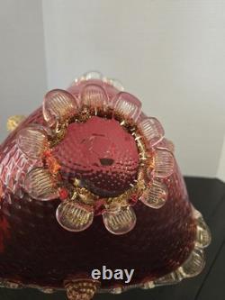 Rare Vintage Murano Seguso Art Glass Bowl Ruby Red & Gold Hand Blown Italy