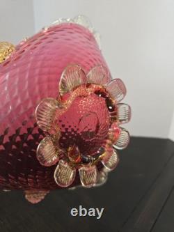 Rare Vintage Murano Seguso Art Glass Bowl Ruby Red & Gold Hand Blown Italy