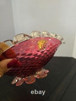 Rare Vintage Murano Seguso Art Glass Bowl Ruby Red & Gold Hand Blown Italy