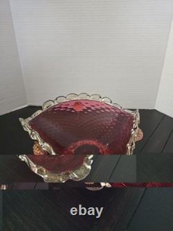 Rare Vintage Murano Seguso Art Glass Bowl Ruby Red & Gold Hand Blown Italy