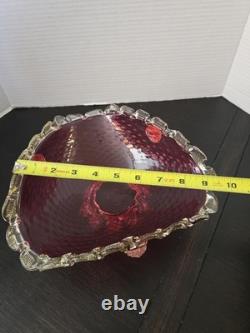 Rare Vintage Murano Seguso Art Glass Bowl Ruby Red & Gold Hand Blown Italy