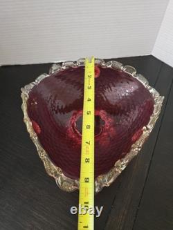 Rare Vintage Murano Seguso Art Glass Bowl Ruby Red & Gold Hand Blown Italy