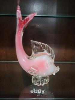 Rare Vintage Murano Seguso Glass Sculpture Figurine Italian blown Pink Fish