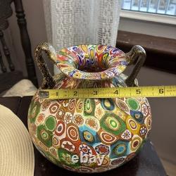 Rare Vintage Murano Vase 7 By 7 With Handles Serenella Arte
