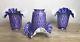 Rare Vintage Set Cased Murano Glass Light Shades Blue Purple Lattice Italian