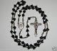 Rare Vintage Sterling Etched Links Murano Black Gumdrop Glass Rosary 22 1/4