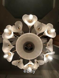 Rare XL Vintage Vetreria Murano Glass Sculptural Chandelier AMAZING Gold & White