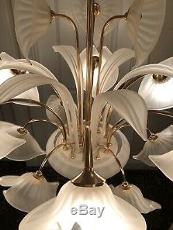 Rare XL Vintage Vetreria Murano Glass Sculptural Chandelier AMAZING Gold & White