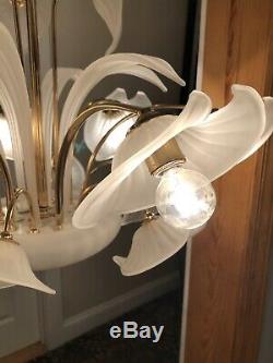 Rare XL Vintage Vetreria Murano Glass Sculptural Chandelier AMAZING Gold & White