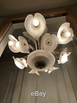 Rare XL Vintage Vetreria Murano Glass Sculptural Chandelier AMAZING Gold & White