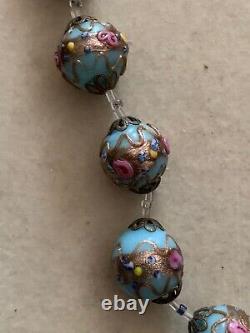 Remarkable VINTAGE MURANO WEDDING CAKE GLASS BEAD NECKLACE Turquoise colour