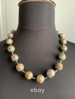 Remarkable VINTAGE MURANO WEDDING CAKE GLASS BEAD NECKLACE Turquoise colour