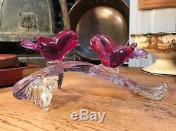 Retro Vintage Murano Italian Art Glass Pair of Birds on a Branch Sculpture