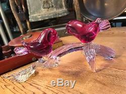 Retro Vintage Murano Italian Art Glass Pair of Birds on a Branch Sculpture