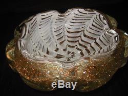 SALE! Heavy Vintage MURANO SPIDER WEB BOWL/ASHTRAY Lots of Gold, White Webs, 7