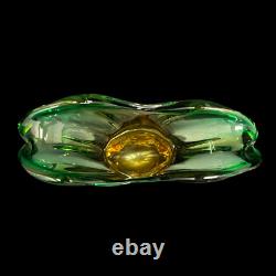 SALE! Vintage Two Tone Green Over Amber Murano Glass Vase Mcm