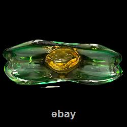 SALE! Vintage Two Tone Green Over Amber Murano Glass Vase Mcm