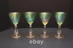 SET 4 Vintage Murano Venetian Glass Hand Made Wine Glasses Goblets Stemware 5.5