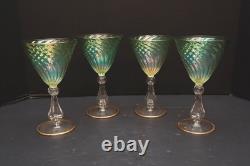 SET 4 Vintage Murano Venetian Glass Hand Made Wine Glasses Goblets Stemware 5.5