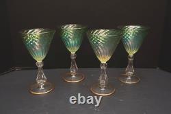 SET 4 Vintage Murano Venetian Glass Hand Made Wine Glasses Goblets Stemware 5.5