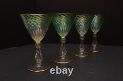SET 4 Vintage Murano Venetian Glass Hand Made Wine Glasses Goblets Stemware 5.5