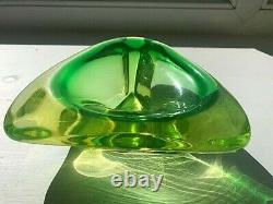 STUNNING Vintage Murano space age neon uranium sommerso glass bowl Flavio Poli